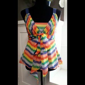 *SOLD*  Anthropologie Tibi Rainbow Stripe Silk Top Size 2